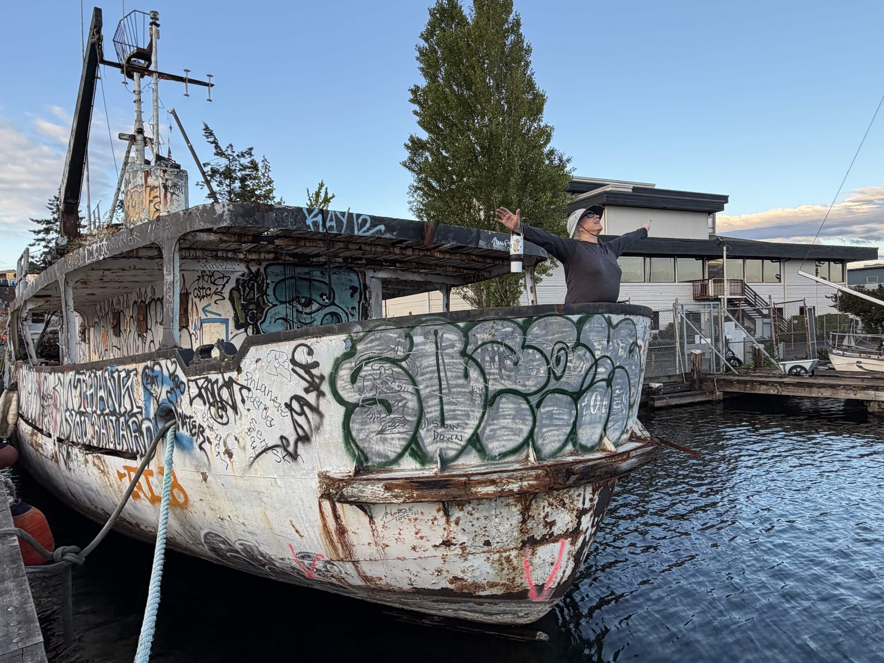 From this weekend's bicycle jaunt around Seattle with Royal Mustard. The retired Icelandic Coast Guard gunboat could be leaving the safe waters of Salmon Bay for Davey Jones' Locker soon.