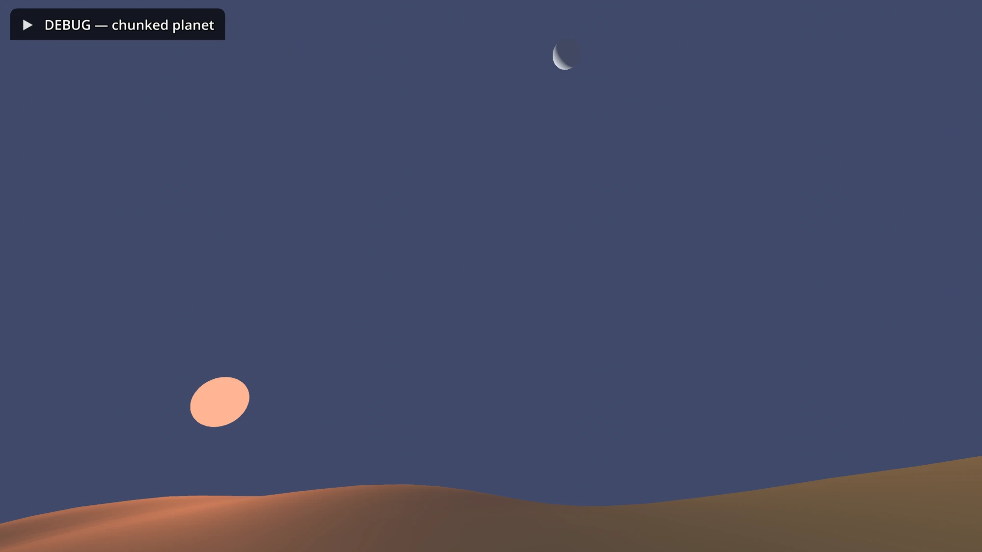 A sun and crescent moon share the sky above the procedural terrain.